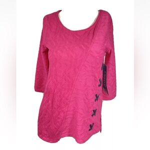 NWT Onque Casual womens 3/4 sleeve pink fuchsia top shirt textured size PS